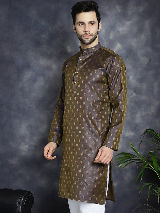 Woven Design Silk Blend Kurtas-KO-5032Purple