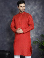 Red Woven Design Kurtas-KO-5034Red