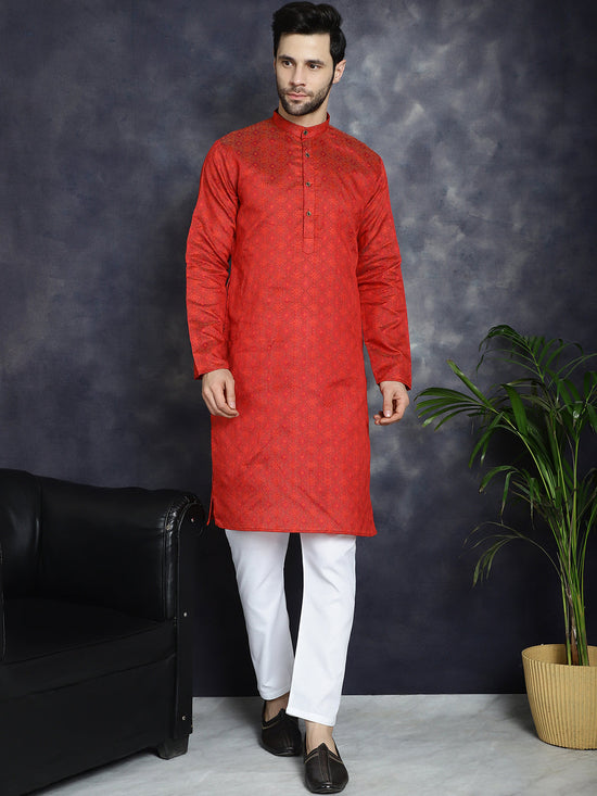 Red Woven Design Kurtas-KO-5034Red