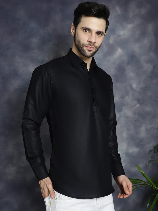 Men's Black Solid Short Kurtas-KO-5037Black