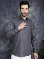 Men's Grey Solid Short Kurtas-KO-5037Grey