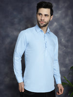 Men's Light Blue Solid Short Kurtas-KO-5037Light-Blue