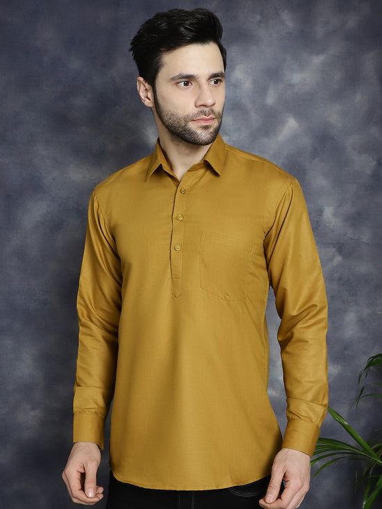 Men's Mustard Solid Short Kurtas-KO-5037Mustard