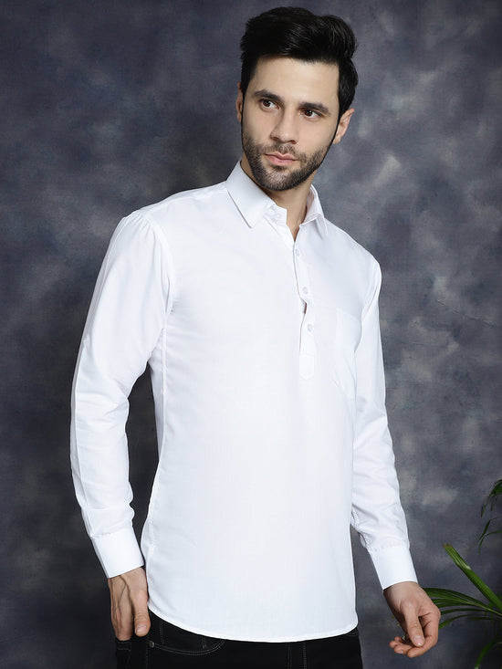 Men's White Solid Short Kurtas-KO-5037White