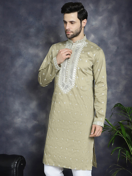 Men's Sequins Embroidered Kurtas-KO-5038Beige