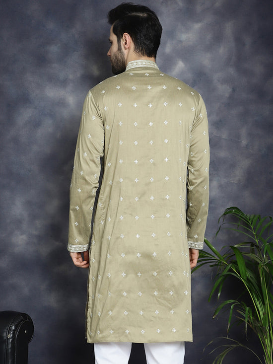 Men's Sequins Embroidered Kurtas-KO-5038Beige