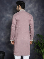 Men's Chikankari Embroidered Kurtas-KO-5039Magenta