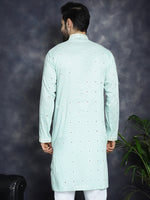 Men's Chikankari Embroidered Kurtas-KO-5039Sky