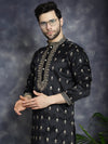 Men's Black Chikankari Embroidered Kurtas-KO-5042Black