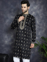 Men's Black Chikankari Embroidered Kurtas-KO-5042Black