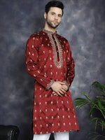 Men's Maroon Chikankari Embroidered Kurtas-KO-5042Maroon