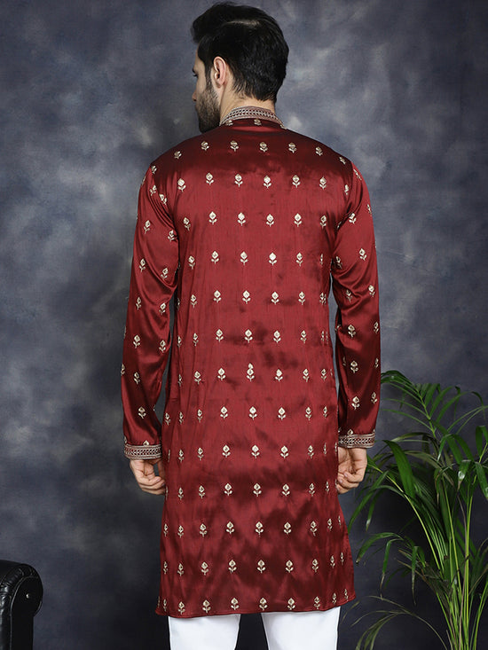 Men's Maroon Chikankari Embroidered Kurtas-KO-5042Maroon