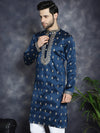 Men's Navy Blue Chikankari Embroidered Kurtas-KO-5042Navy