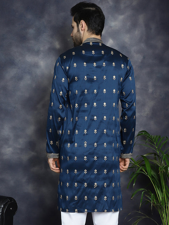 Men's Navy Blue Chikankari Embroidered Kurtas-KO-5042Navy