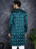 Men's Peacock Blue Chikankari Embroidered Kurtas-KO-5042Peacock