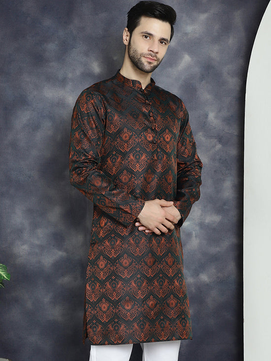 Men Bronze Silk Blend Straight Kurtas-KO-5043Bronze