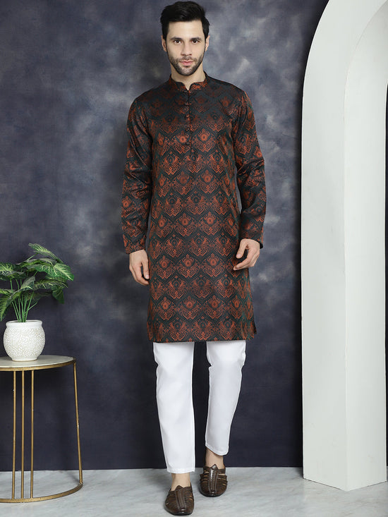 Men Bronze Silk Blend Straight Kurtas-KO-5043Bronze