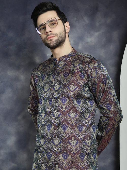 Men Purple Silk Blend Straight Kurtas-KO-5043Purple