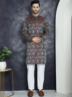 Men Purple Silk Blend Straight Kurtas-KO-5043Purple