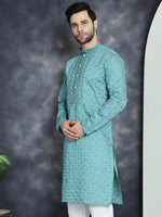 Men's Sequins Embroidered Kurtas-KO-5044Blue