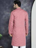 Men's Sequins Embroidered Kurtas-KO-5044Coral