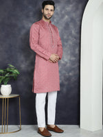 Men's Sequins Embroidered Kurtas-KO-5044Coral