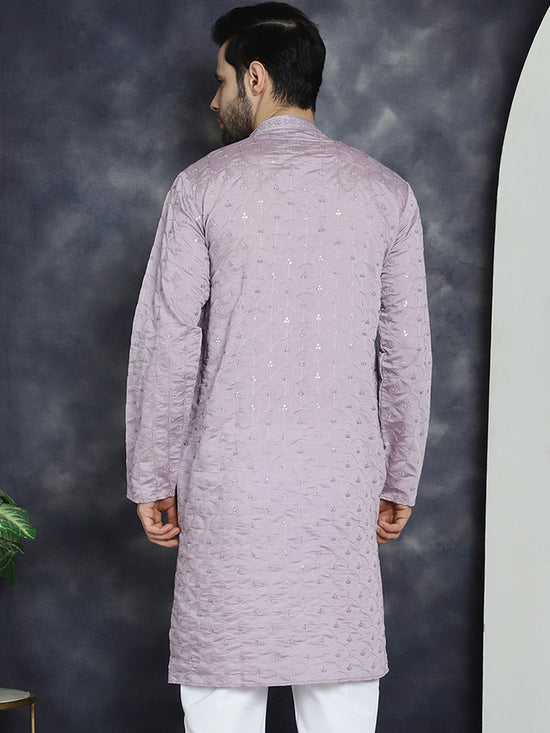 Men's Sequins Embroidered Kurtas-KO-5044Purple