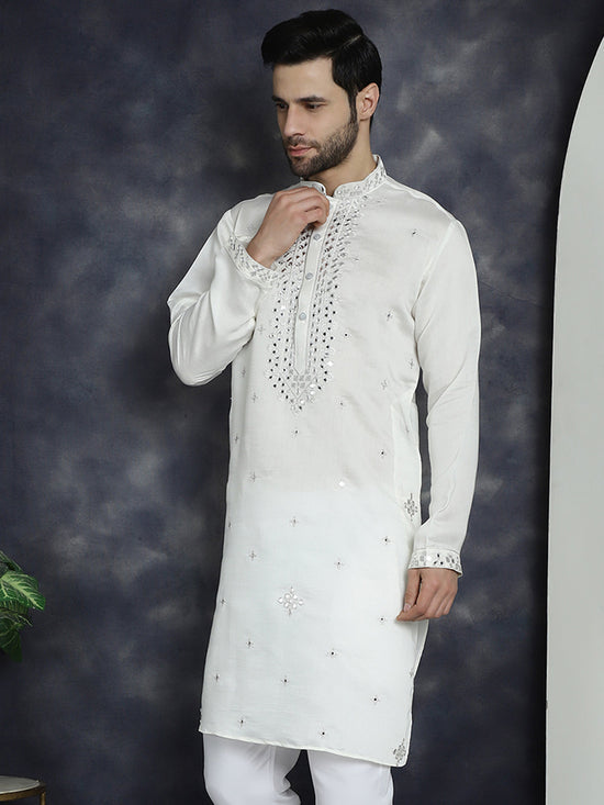 Men's Embroidered Kurtas-KO-5045White