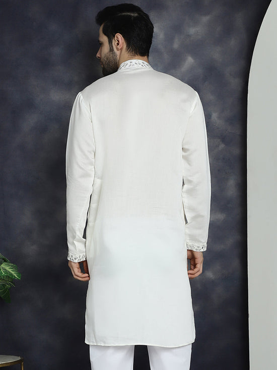 Men's Embroidered Kurtas-KO-5045White