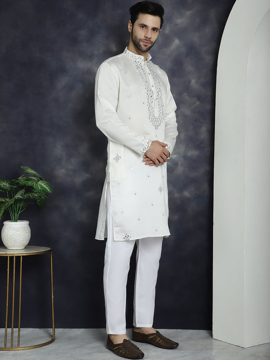 Men's Embroidered Kurtas-KO-5045White