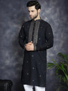 Men's Sequins Embroidered Kurtas-KO-5046Black