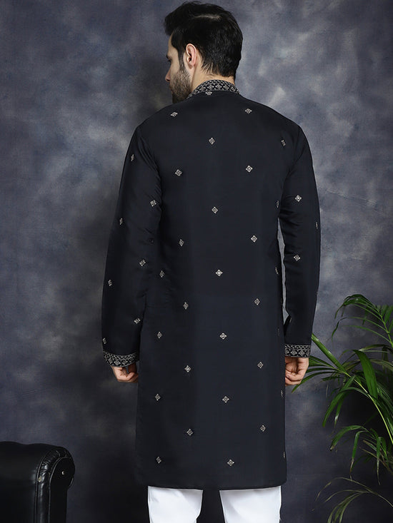 Men's Sequins Embroidered Kurtas-KO-5046Black