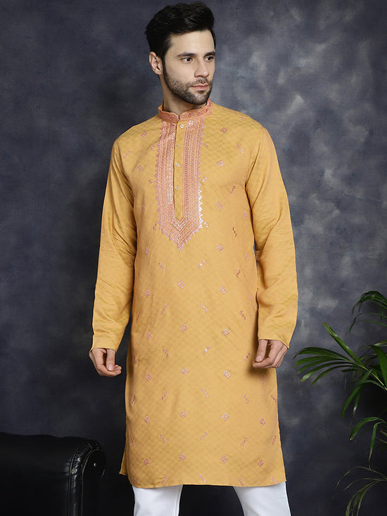 Men's Sequins Embroidered Kurtas-KO-5047Orange