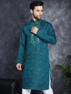 Men's Sequins Embroidered Kurtas-KO-5047Teal