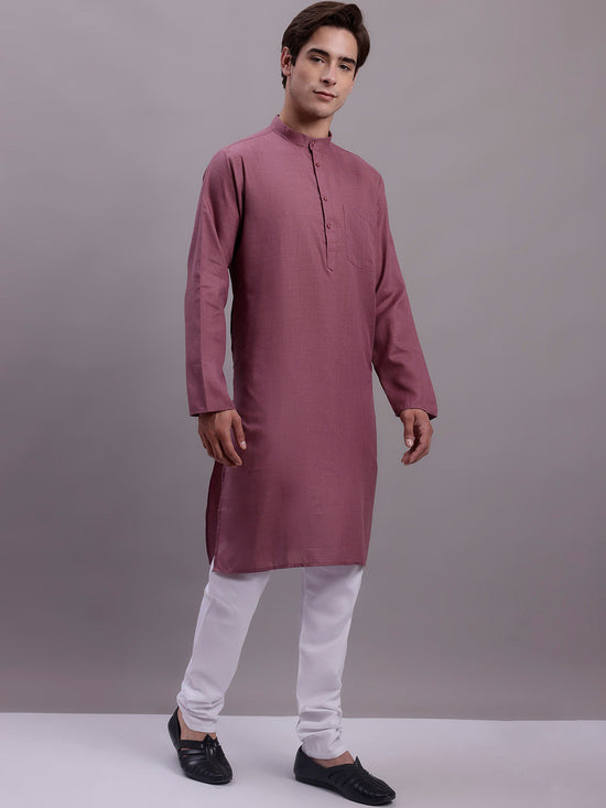 Men's Solid Cotton Kurta-KO-611Magenta