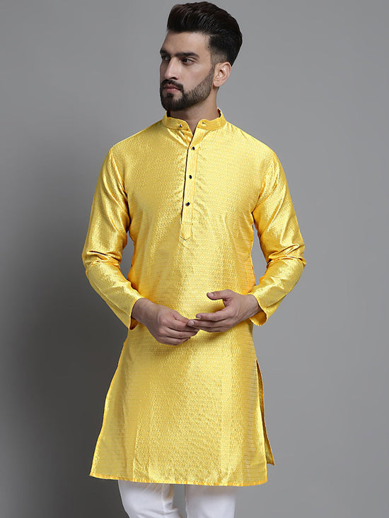 Men's Woven Design Kurtas-KO-637Lemon