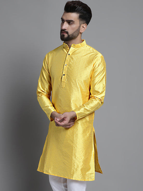 Men's Woven Design Kurtas-KO-637Lemon