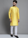 Men's Woven Design Kurtas-KO-637Lemon