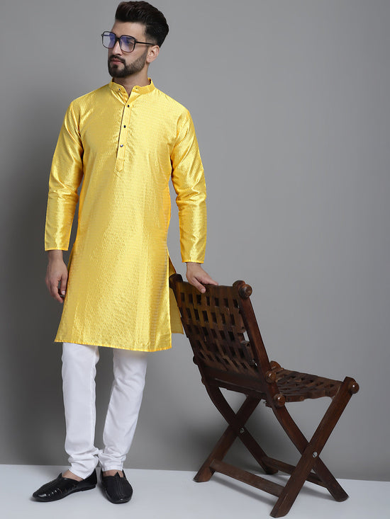 Men's Woven Design Kurtas-KO-637Lemon