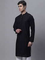 Men's Black Embroiderd Kurtas-KO-640Black