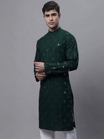 Men's Olive Green Embroidered Mirror Work Kurtas-KO-646Olive