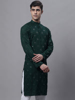 Men's Olive Green Embroidered Mirror Work Kurtas-KO-646Olive