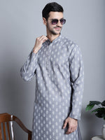 Men's Cotton Floral printed kurtas-KO-650Dark-Grey