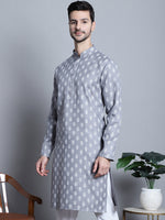 Men's Cotton Floral printed kurtas-KO-650Dark-Grey