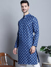 Men's Cotton Floral printed kurtas-KO-650Navy