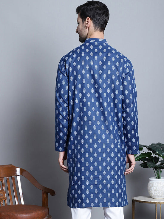 Men's Cotton Floral printed kurtas-KO-650Navy