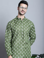 Men's Cotton Floral printed kurtas-KO-650Olive