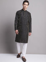 Men Black Embroidered Design Kurta-KO-666Black