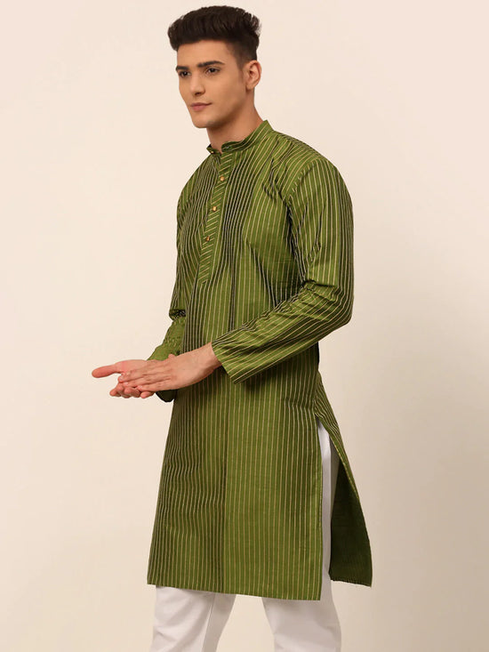 Men Olive Green Embroidered Design Kurtas-KO-666Olive