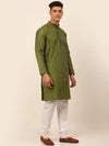 Men Olive Green Embroidered Design Kurtas-KO-666Olive